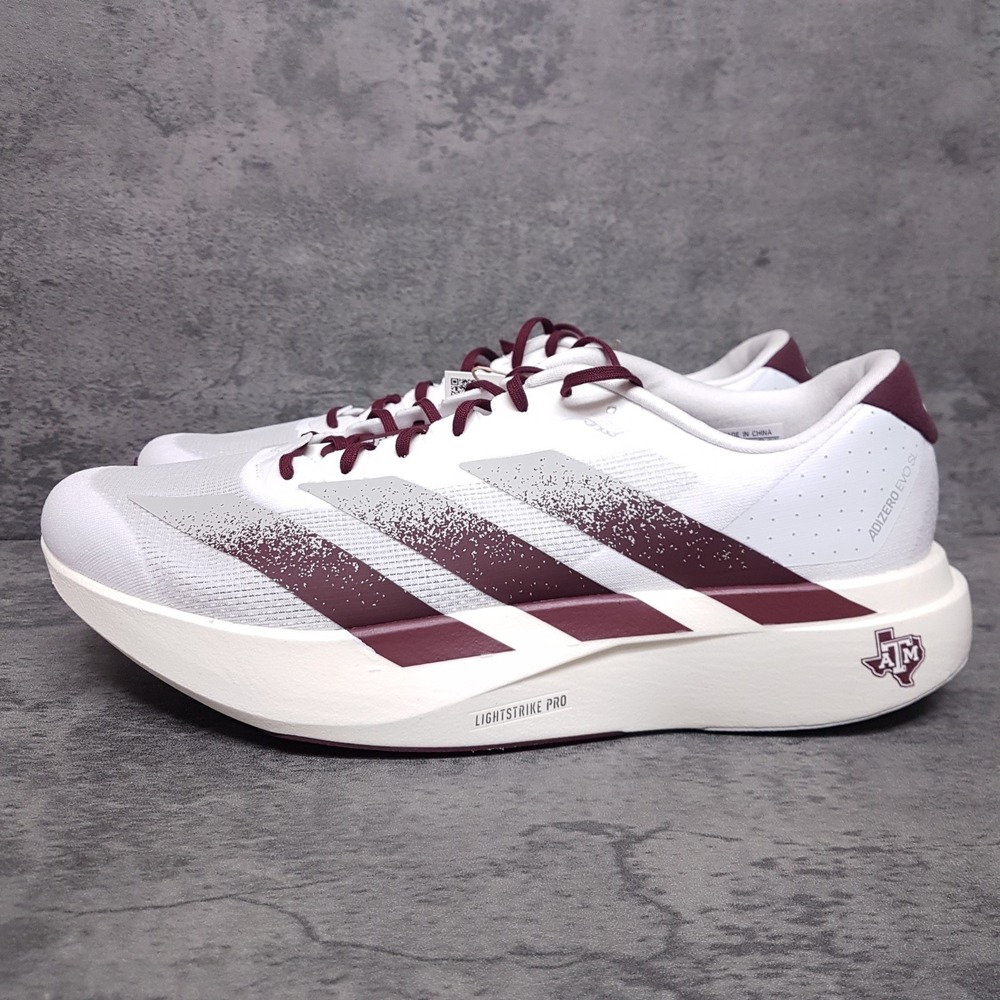 ADIDAS Adizero Evo SL Texas A&M Aggies Running Shoes Mens 11.5 White Maroon